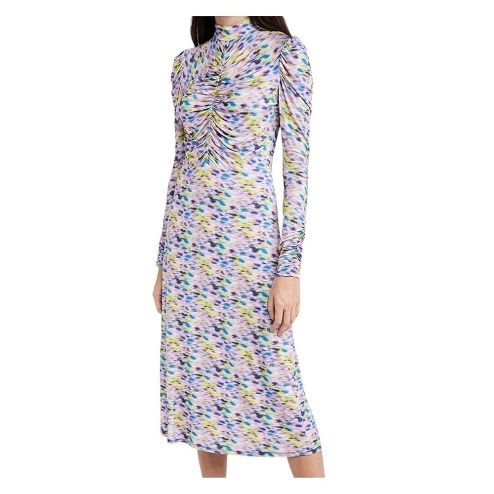 Tanya Taylor Women's Purple Multicolor Zoe Dress Rushed Sleeve/Center Size 3x View 2
